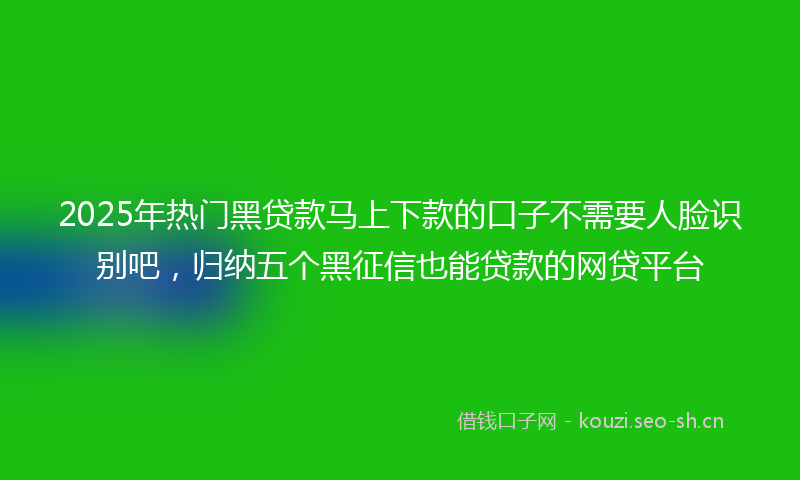 2025年热门黑贷款马上下款的口子不需要人脸识别吧，归纳五个黑征信也能贷款的网贷平台