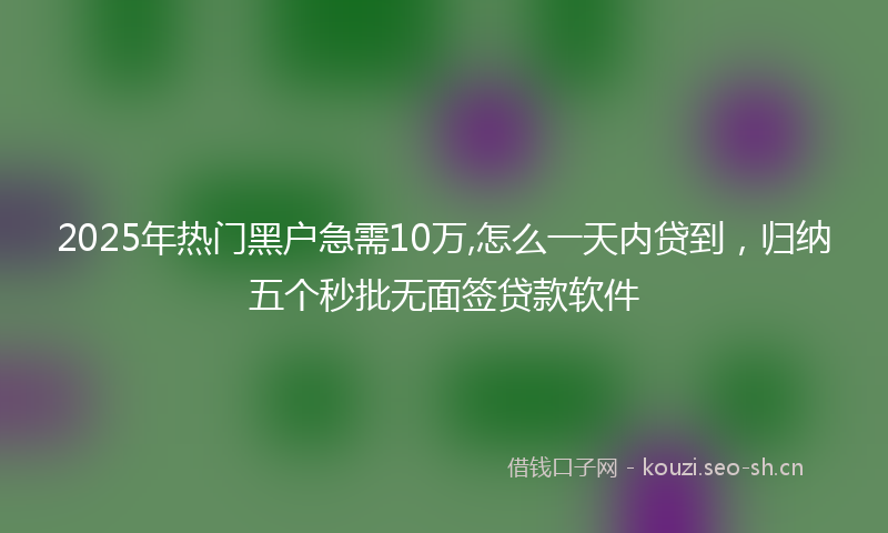 2025年热门黑户急需10万,怎么一天内贷到，归纳五个秒批无面签贷款软件