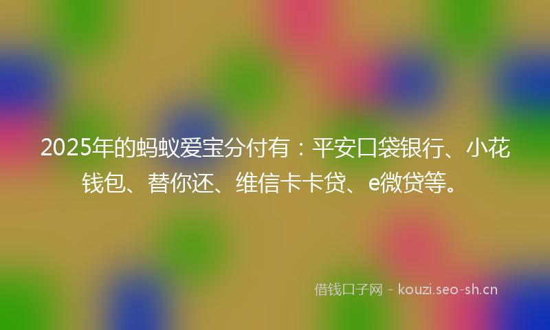 2025年的蚂蚁爱宝分付有：平安口袋银行、小花钱包、替你还、维信卡卡贷、e微贷等。