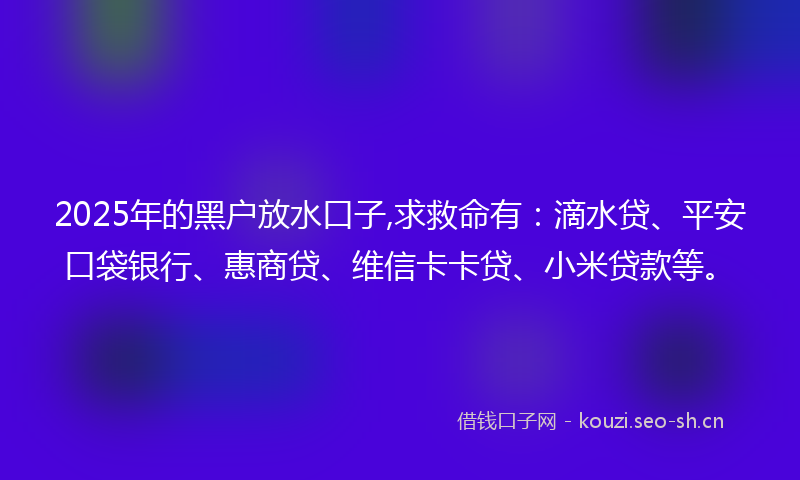 2025年的黑户放水口子,求救命有：滴水贷、平安口袋银行、惠商贷、维信卡卡贷、小米贷款等。