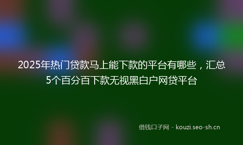 2025年热门贷款马上能下款的平台有哪些，汇总5个百分百下款无视黑白户网贷平台