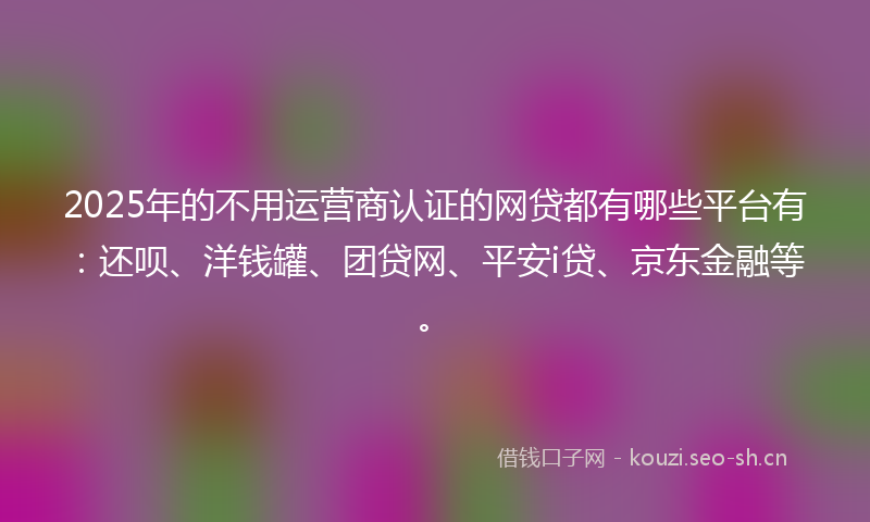 2025年的不用运营商认证的网贷都有哪些平台有:还呗、洋钱罐、团贷网、平安i贷、京东金融等。