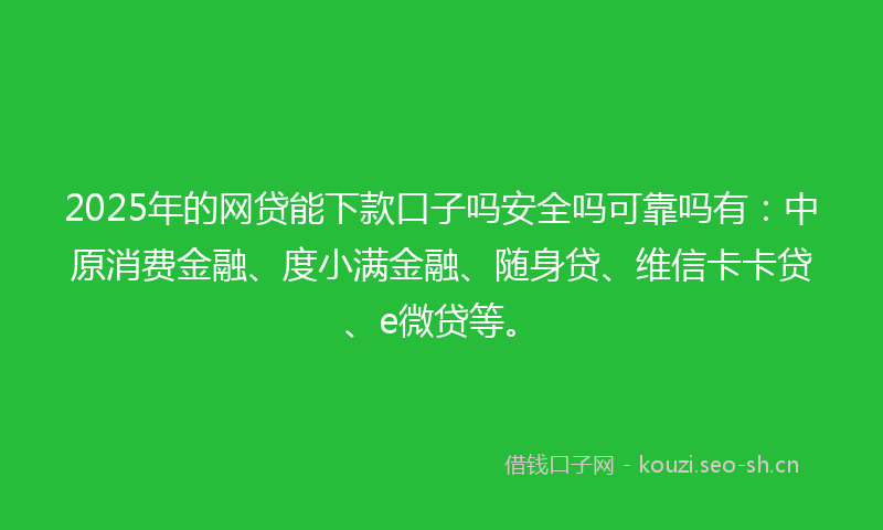 2025年的网贷能下款口子吗安全吗可靠吗有：中原消费金融、度小满金融、随身贷、维信卡卡贷、e微贷等。