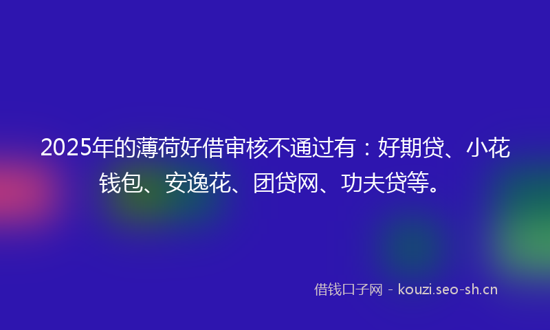 2025年的薄荷好借审核不通过有:好期贷、小花钱包、安逸花、团贷网、功夫贷等。