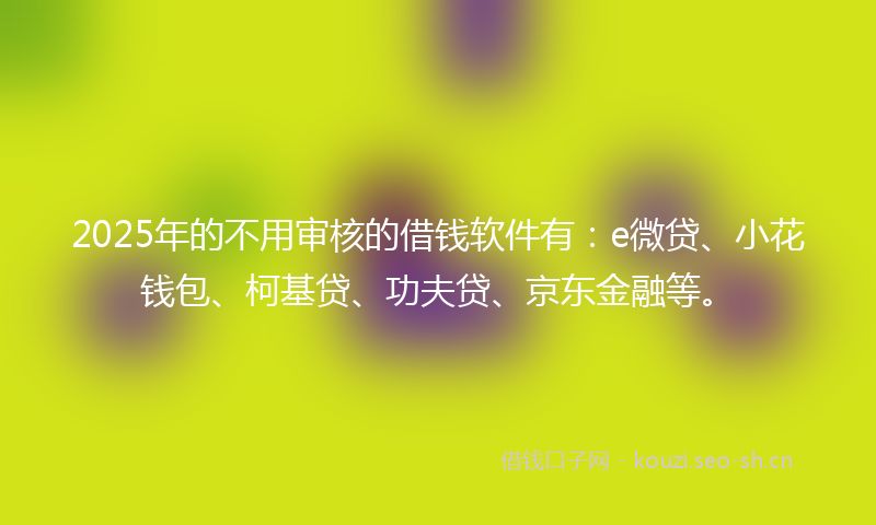 2025年的不用审核的借钱软件有：e微贷、小花钱包、柯基贷、功夫贷、京东金融等。