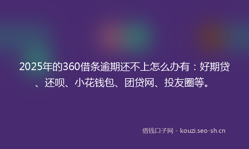2025年的360借条逾期还不上怎么办有：好期贷、还呗、小花钱包、团贷网、投友圈等。