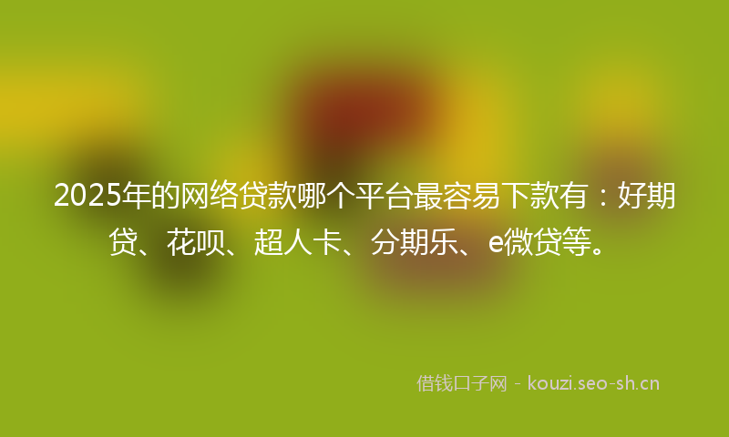 2025年的网络贷款哪个平台最容易下款有：好期贷、花呗、超人卡、分期乐、e微贷等。