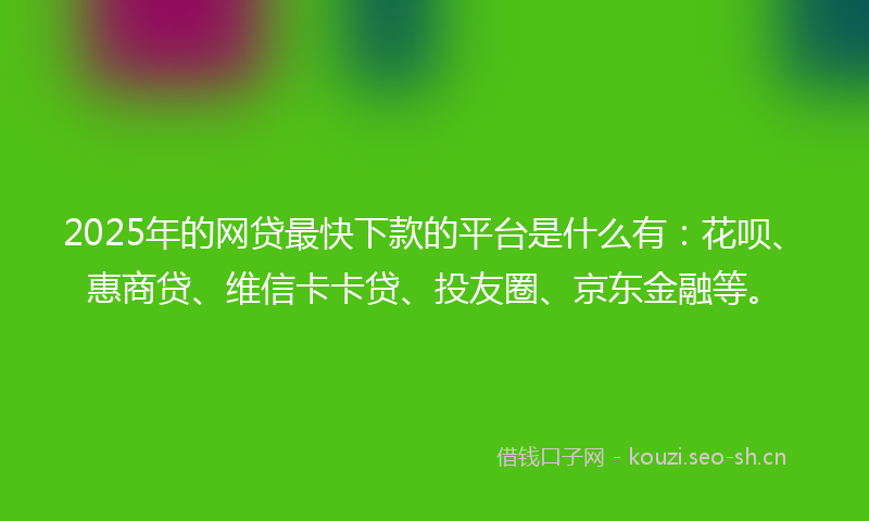 2025年的网贷最快下款的平台是什么有：花呗、惠商贷、维信卡卡贷、投友圈、京东金融等。