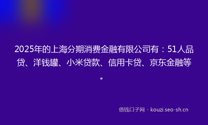 2025年的上海分期消费金融有限公司有：51人品贷、洋钱罐、小米贷款、信用卡贷、京东金融等。