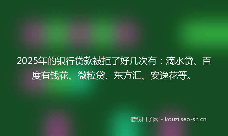 2025年的银行贷款被拒了好几次有：滴水贷、百度有钱花、微粒贷、东方汇、安逸花等。
