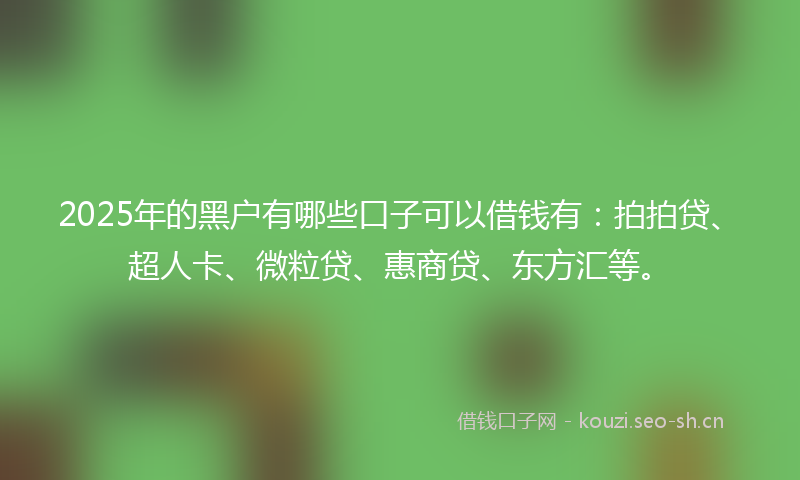 2025年的黑户有哪些口子可以借钱有:拍拍贷、超人卡、微粒贷、惠商贷、东方汇等。