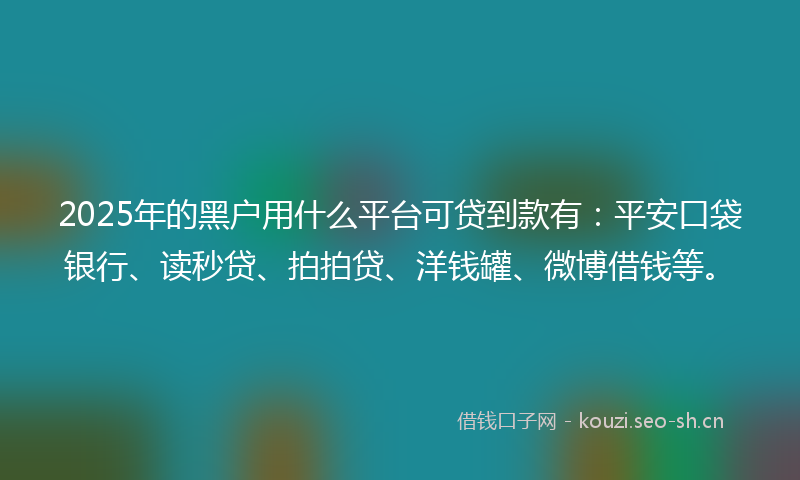 2025年的黑户用什么平台可贷到款有:平安口袋银行、读秒贷、拍拍贷、洋钱罐、微博借钱等。