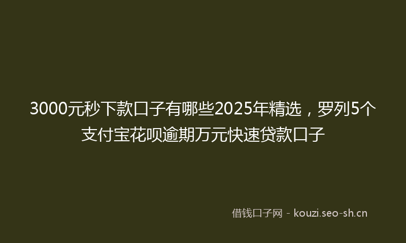 3000元秒下款口子有哪些2025年精选，罗列5个支付宝花呗逾期万元快速贷款口子