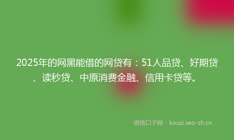 2025年的网黑能借的网贷有：51人品贷、好期贷、读秒贷、中原消费金融、信用卡贷等。