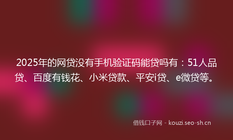 2025年的网贷没有手机验证码能贷吗有：51人品贷、百度有钱花、小米贷款、平安i贷、e微贷等。