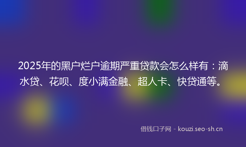 2025年的黑户烂户逾期严重贷款会怎么样有：滴水贷、花呗、度小满金融、超人卡、快贷通等。