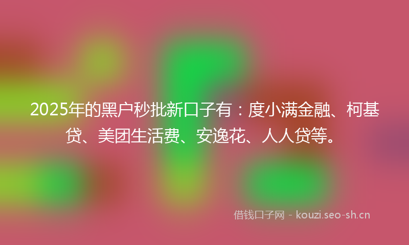 2025年的黑户秒批新口子有：度小满金融、柯基贷、美团生活费、安逸花、人人贷等。