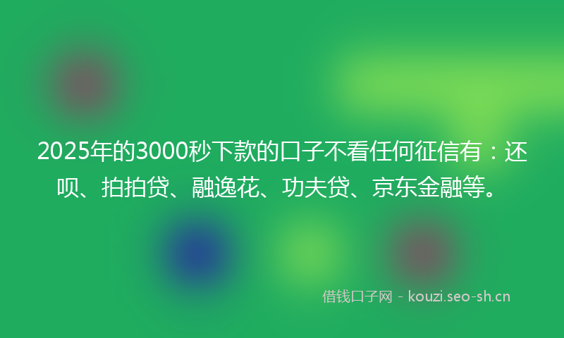 2025年的3000秒下款的口子不看任何征信有：还呗、拍拍贷、融逸花、功夫贷、京东金融等。