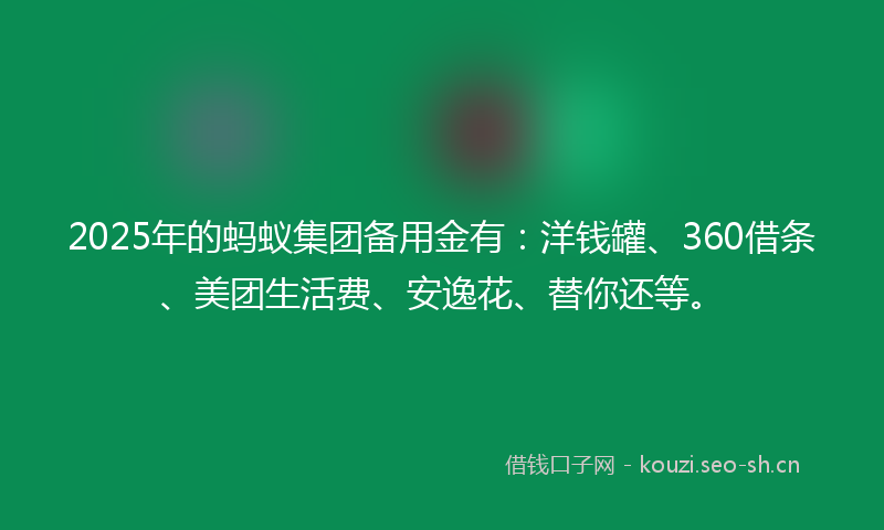 2025年的蚂蚁集团备用金有：洋钱罐、360借条、美团生活费、安逸花、替你还等。