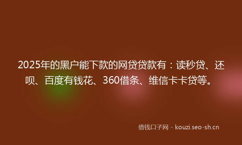 2025年的黑户能下款的网贷贷款有:读秒贷、还呗、百度有钱花、360借条、维信卡卡贷等。