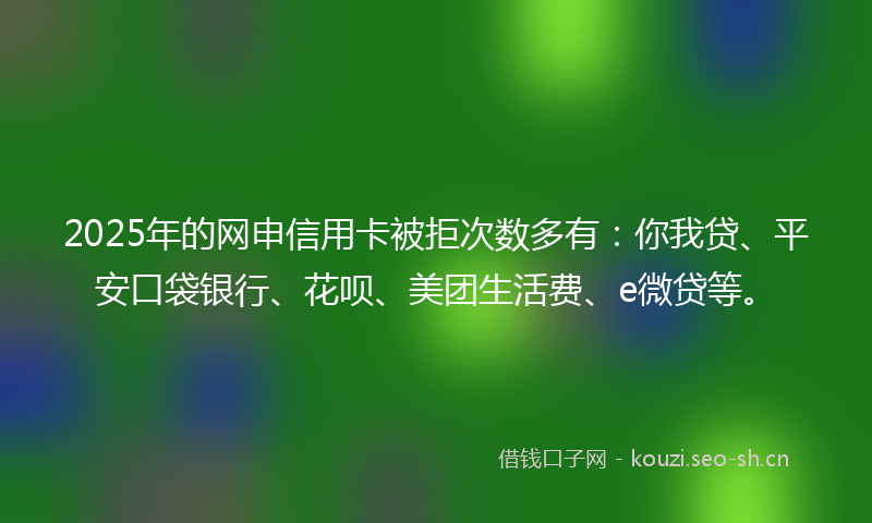 2025年的网申信用卡被拒次数多有：你我贷、平安口袋银行、花呗、美团生活费、e微贷等。