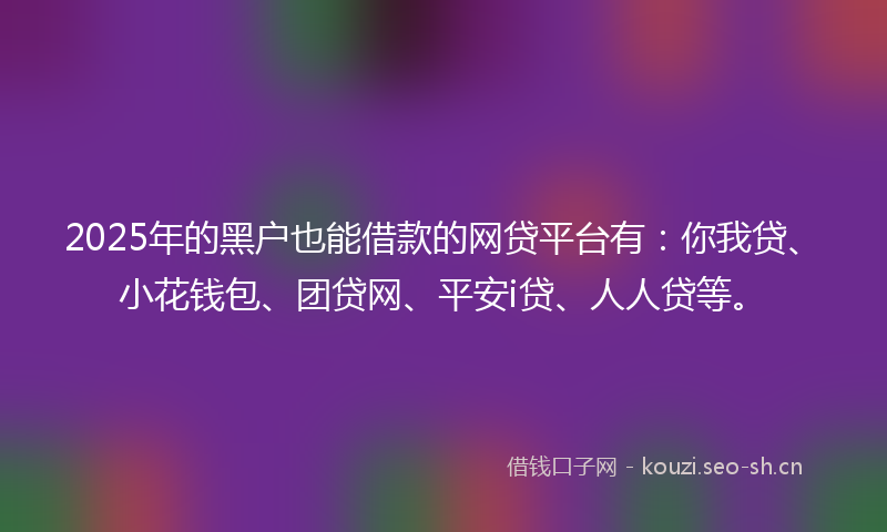 2025年的黑户也能借款的网贷平台有：你我贷、小花钱包、团贷网、平安i贷、人人贷等。