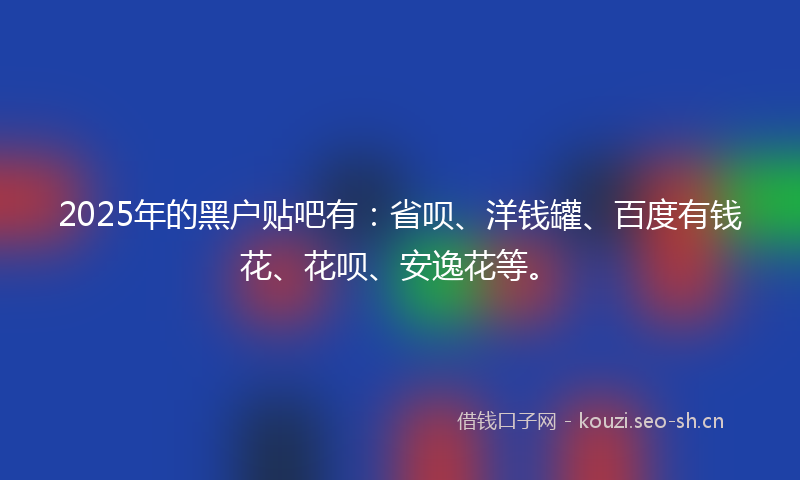 2025年的黑户贴吧有:省呗、洋钱罐、百度有钱花、花呗、安逸花等。