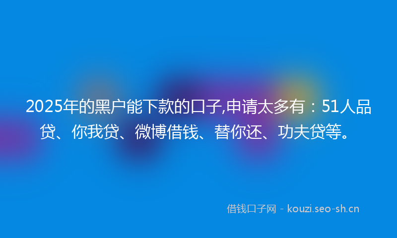 2025年的黑户能下款的口子,申请太多有：51人品贷、你我贷、微博借钱、替你还、功夫贷等。