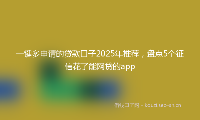 一键多申请的贷款口子2025年推荐，盘点5个征信花了能网贷的app
