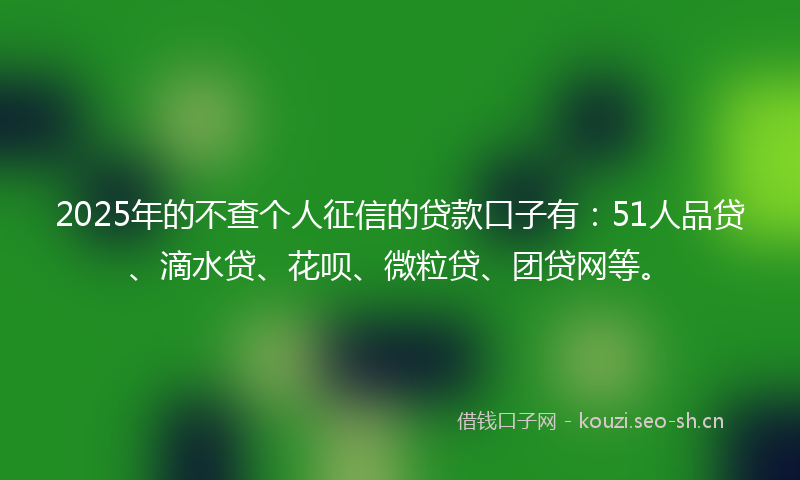 2025年的不查个人征信的贷款口子有：51人品贷、滴水贷、花呗、微粒贷、团贷网等。