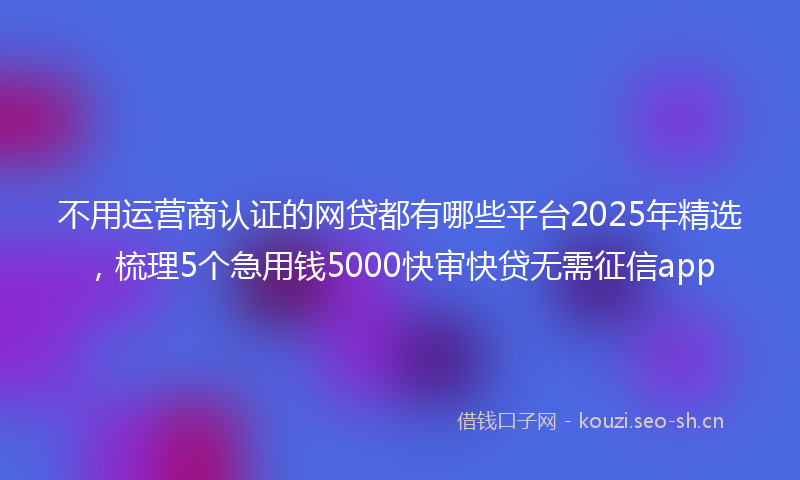 不用运营商认证的网贷都有哪些平台2025年精选，梳理5个急用钱5000快审快贷无需征信app