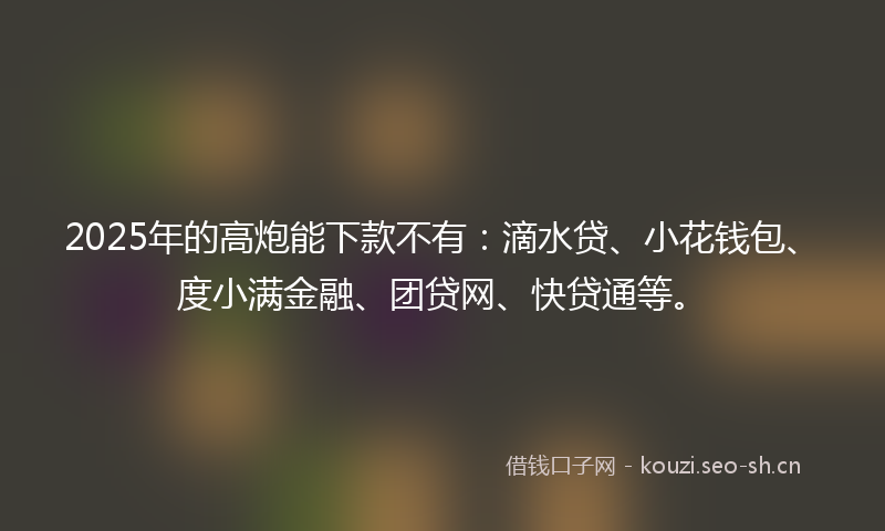 2025年的高炮能下款不有：滴水贷、小花钱包、度小满金融、团贷网、快贷通等。