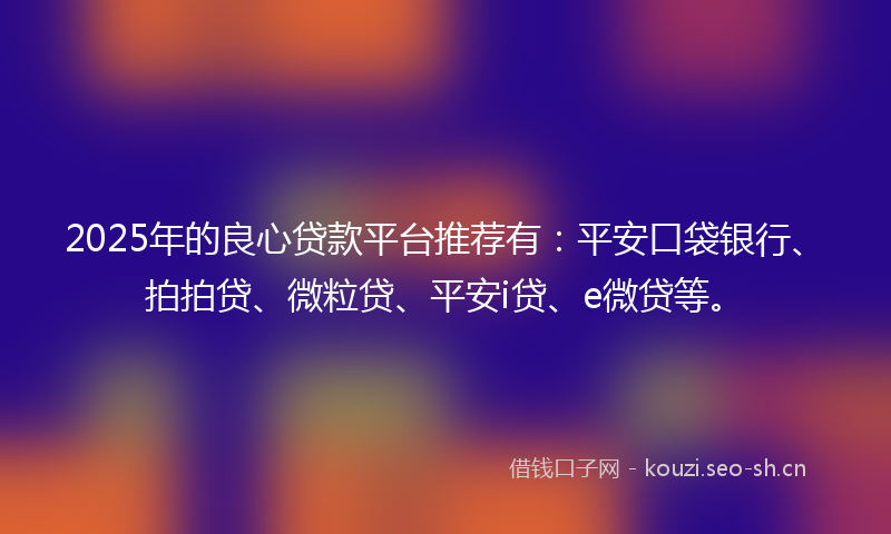 2025年的良心贷款平台推荐有：平安口袋银行、拍拍贷、微粒贷、平安i贷、e微贷等。