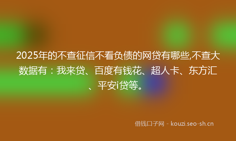 2025年的不查征信不看负债的网贷有哪些,不查大数据有：我来贷、百度有钱花、超人卡、东方汇、平安i贷等。