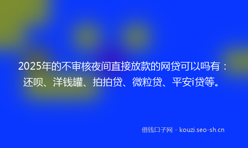 2025年的不审核夜间直接放款的网贷可以吗有：还呗、洋钱罐、拍拍贷、微粒贷、平安i贷等。
