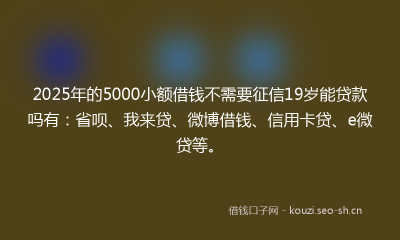 2025年的5000小额借钱不需要征信19岁能贷款吗有：省呗、我来贷、微博借钱、信用卡贷、e微贷等。