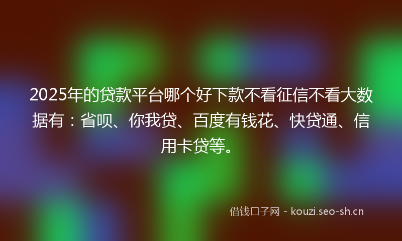 2025年的贷款平台哪个好下款不看征信不看大数据有：省呗、你我贷、百度有钱花、快贷通、信用卡贷等。