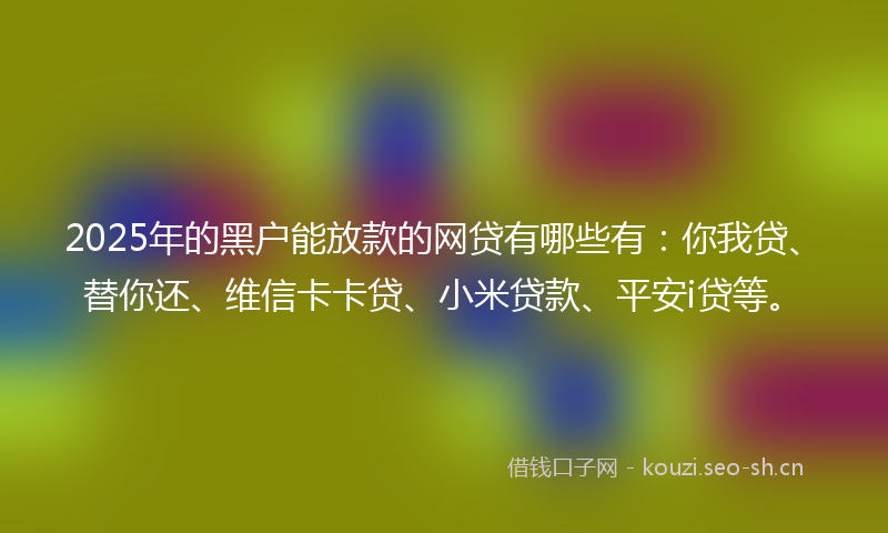 2025年的黑户能放款的网贷有哪些有：你我贷、替你还、维信卡卡贷、小米贷款、平安i贷等。