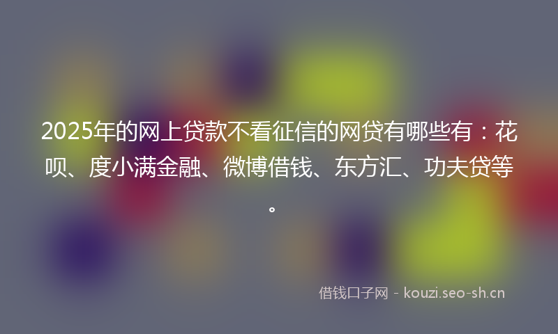 2025年的网上贷款不看征信的网贷有哪些有：花呗、度小满金融、微博借钱、东方汇、功夫贷等。