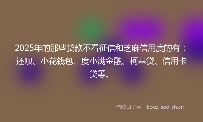 2025年的那些贷款不看征信和芝麻信用度的有：还呗、小花钱包、度小满金融、柯基贷、信用卡贷等。