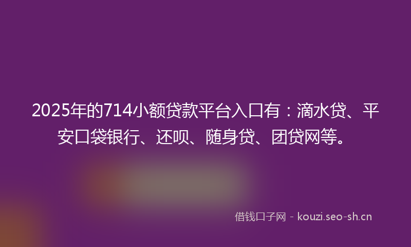 2025年的714小额贷款平台入口有：滴水贷、平安口袋银行、还呗、随身贷、团贷网等。