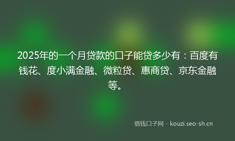 2025年的一个月贷款的口子能贷多少有：百度有钱花、度小满金融、微粒贷、惠商贷、京东金融等。