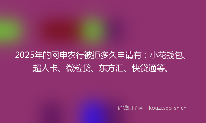 2025年的网申农行被拒多久申请有：小花钱包、超人卡、微粒贷、东方汇、快贷通等。