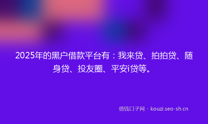 2025年的黑户借款平台有:我来贷、拍拍贷、随身贷、投友圈、平安i贷等。