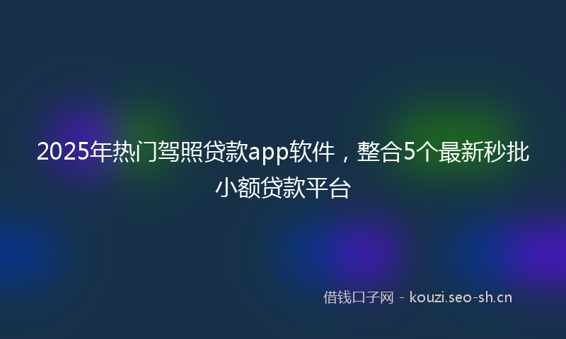 2025年热门驾照贷款app软件，整合5个最新秒批小额贷款平台