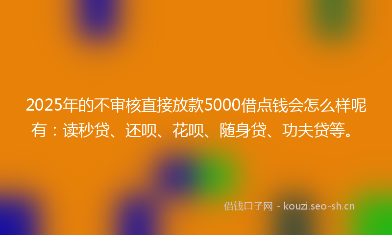2025年的不审核直接放款5000借点钱会怎么样呢有:读秒贷、还呗、花呗、随身贷、功夫贷等。