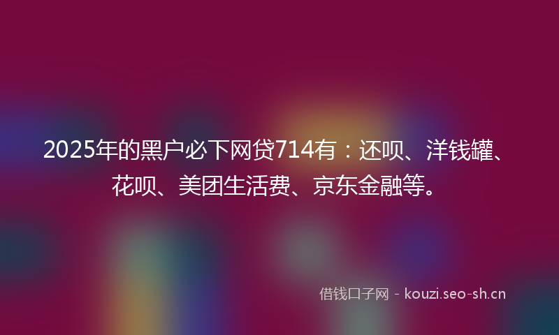 2025年的黑户必下网贷714有：还呗、洋钱罐、花呗、美团生活费、京东金融等。
