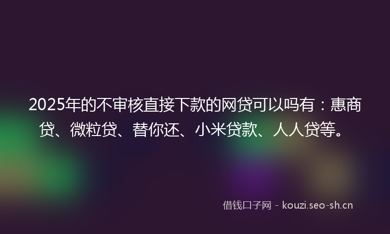 2025年的不审核直接下款的网贷可以吗有：惠商贷、微粒贷、替你还、小米贷款、人人贷等。