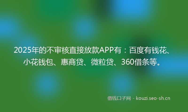 2025年的不审核直接放款APP有：百度有钱花、小花钱包、惠商贷、微粒贷、360借条等。