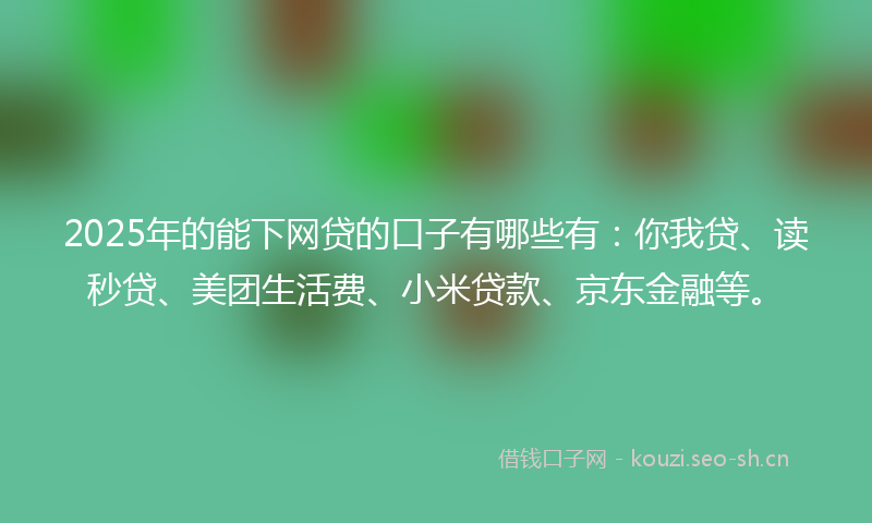 2025年的能下网贷的口子有哪些有：你我贷、读秒贷、美团生活费、小米贷款、京东金融等。